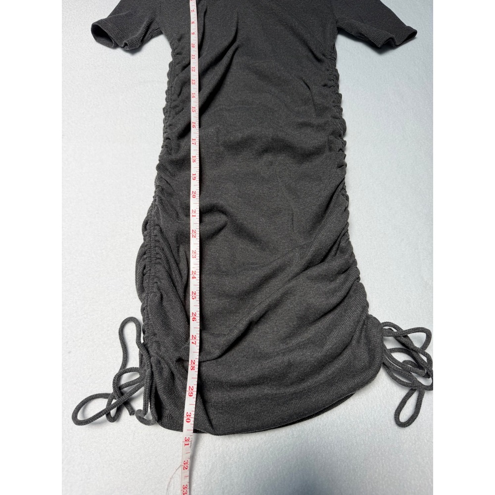 Zara Womens Grey Ribbed Ruched Side Drawstring Mini Dress Short Sleeve Size M